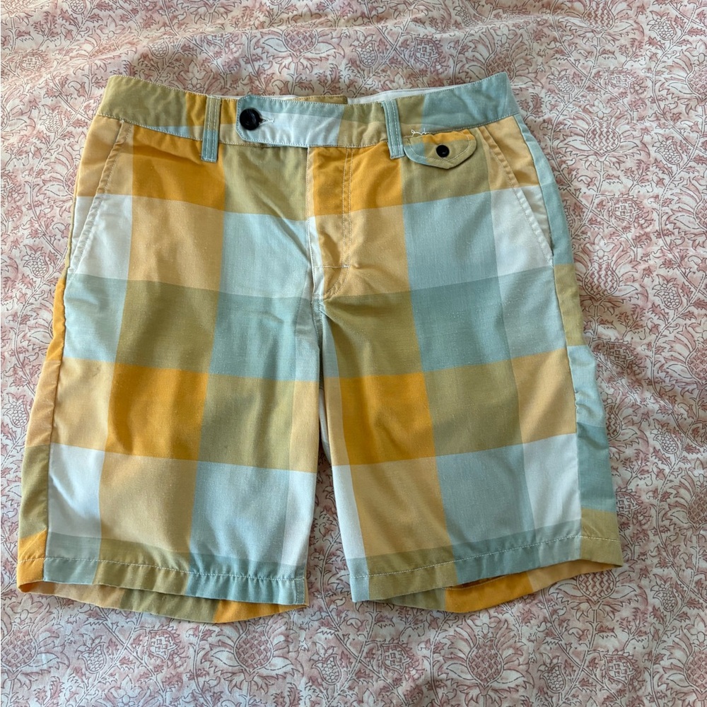 Analog Plaid Men's Shorts in Blue and Yellow